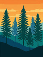 Forest Sunset Deep Blue Green Pines Rug