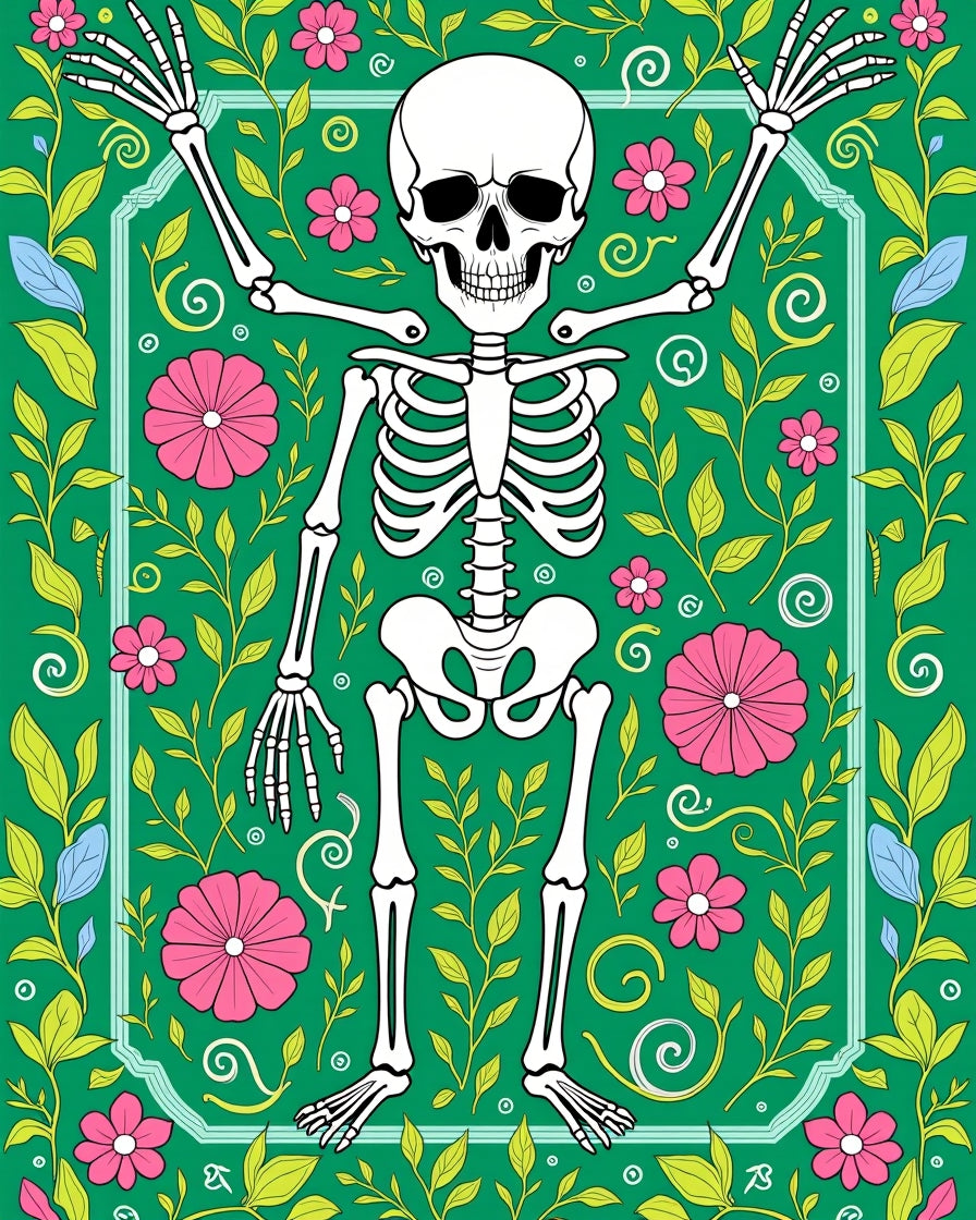 Green Skeleton Floral Garden Rug