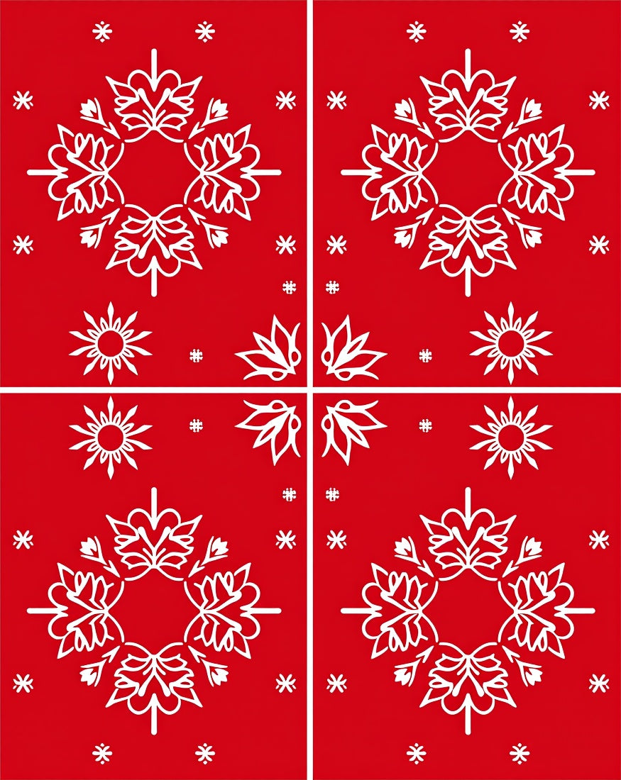 Crimson White Snowflake Mandala Arrangement Rug
