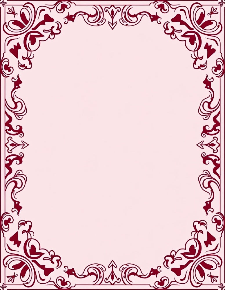 Dark Red Elegant Floral Scroll Border Rug