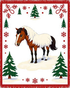 Brown Horse Winter Snowflake Trees Rug