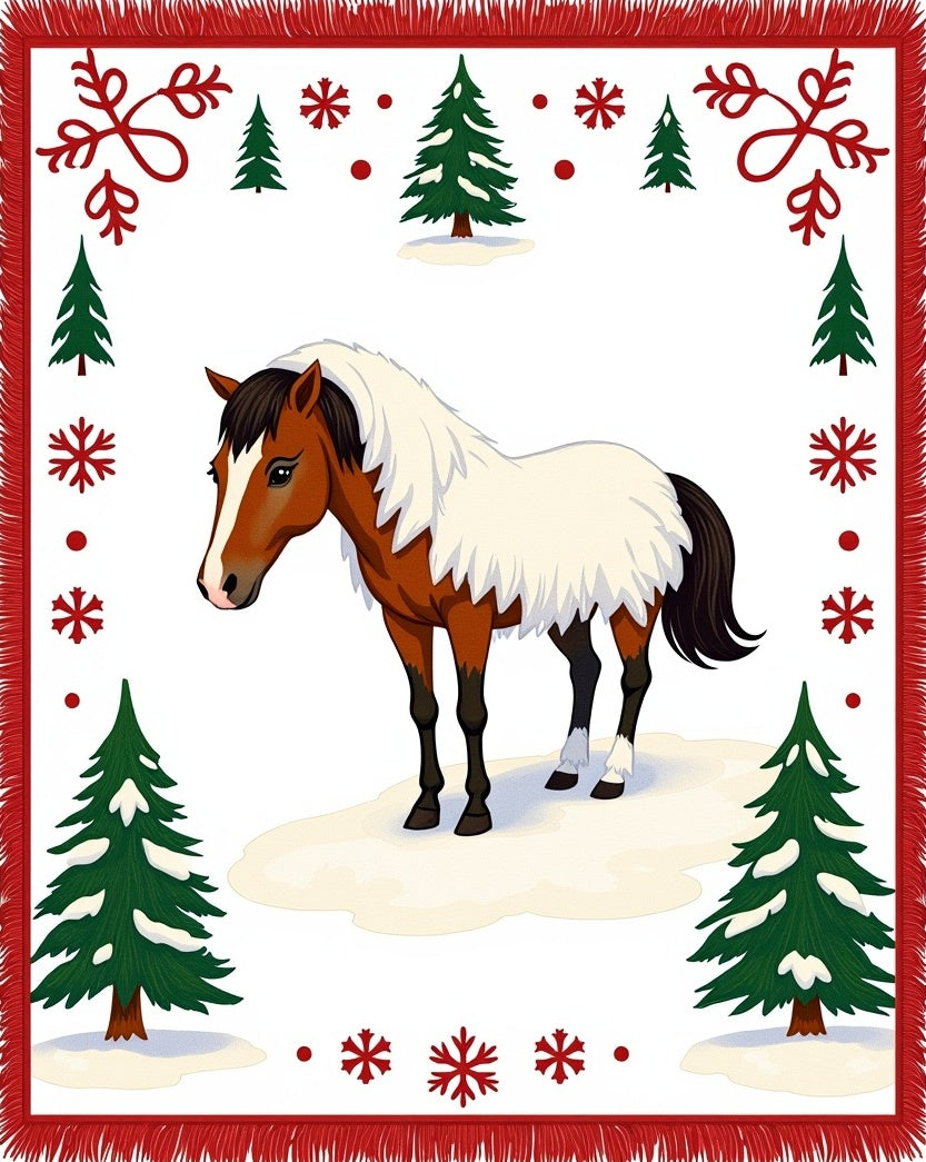 Brown Horse Winter Snowflake Trees Rug