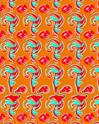 Whimsical Red Swirl Abstract Orange Rug