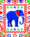 Bold Blue Elephant Red Stars Border Rug