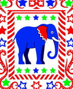 Bold Blue Elephant Red Stars Border Rug
