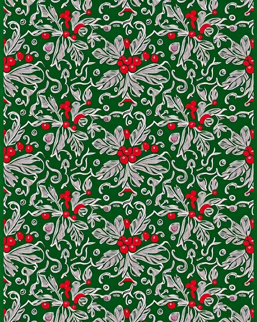 Festive Holly Berry Swirls Green Rug