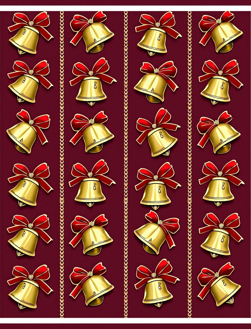 Golden Bells Red Ribbon Damask Rug