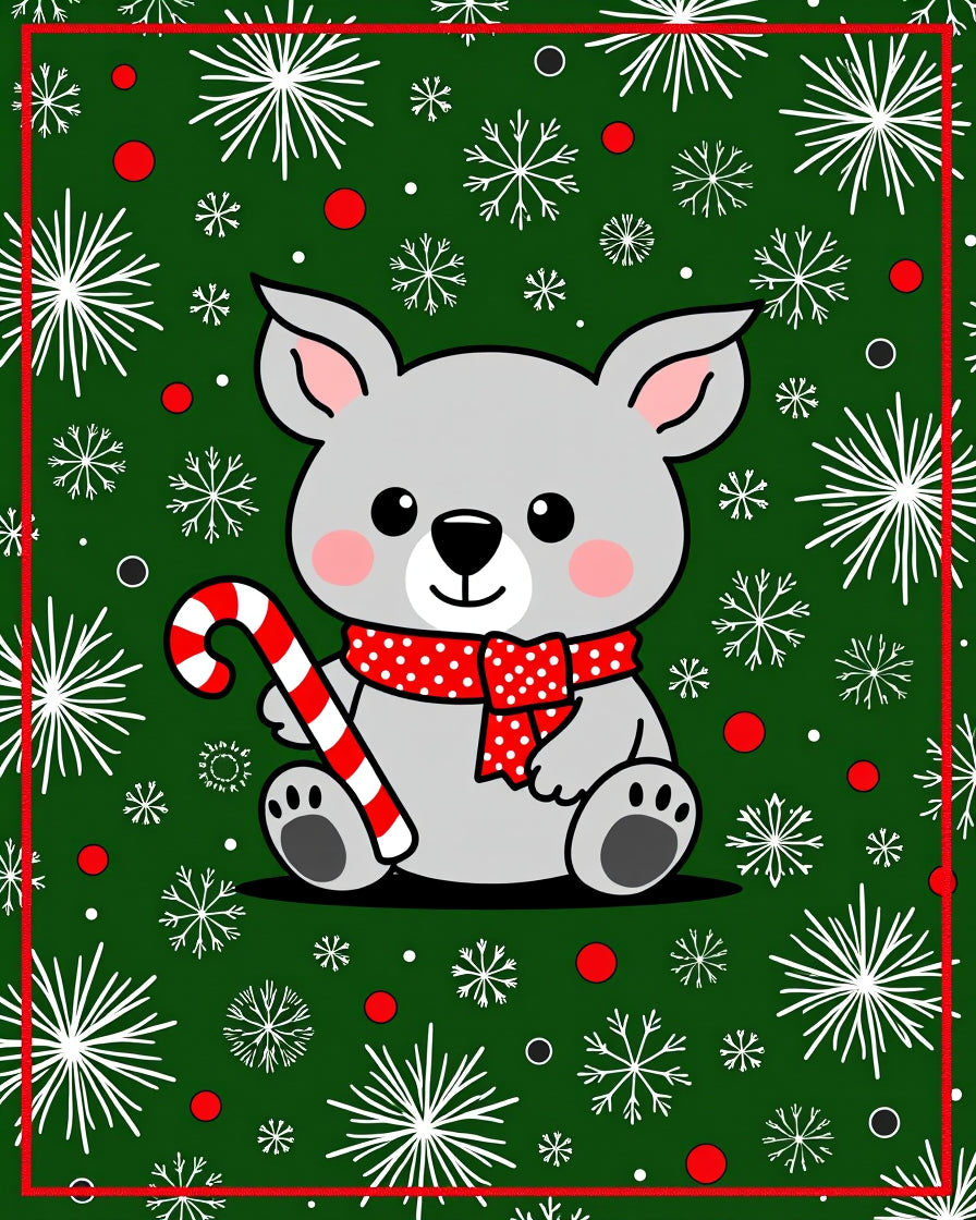Cute Gray Bear Candy Cane Snowflakes Rug
