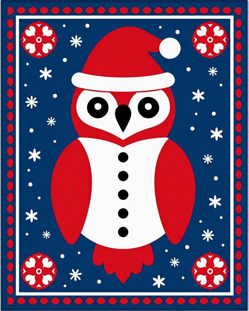 Red Snow Owl Winter Celebration Rug