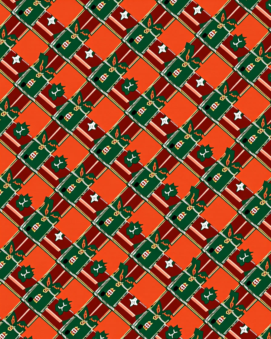 Orange Red Green Plaid Holly Berry Rug