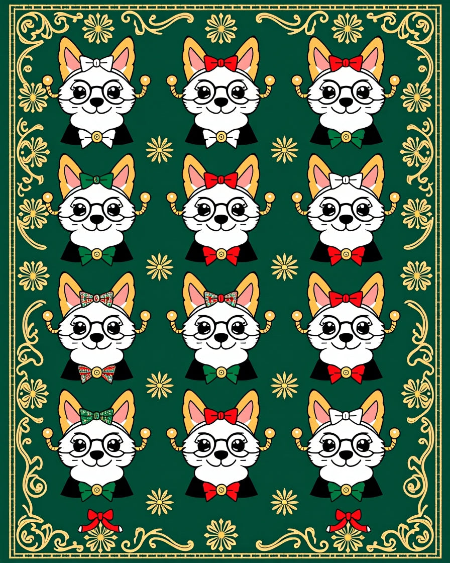 Whimsical Fox Faces Festive Bow Tie Rug