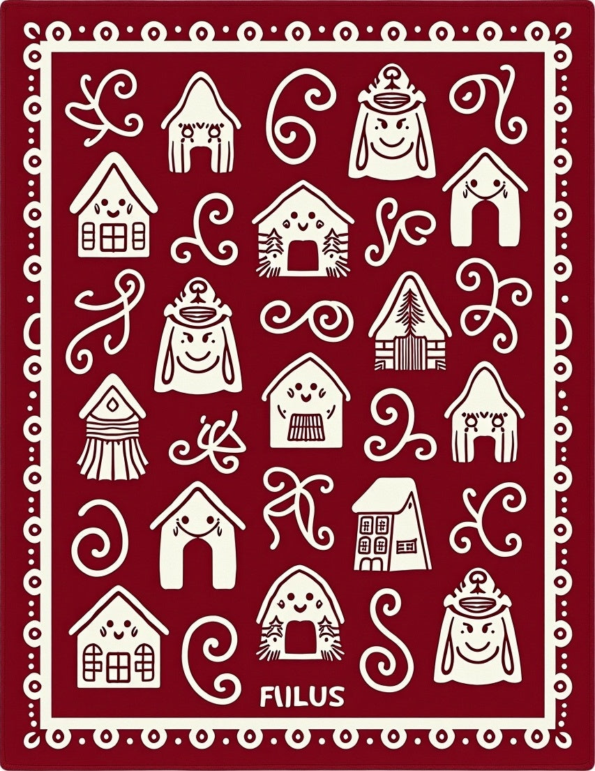 Festive White Gingerbread Houses Crimson Field Rug