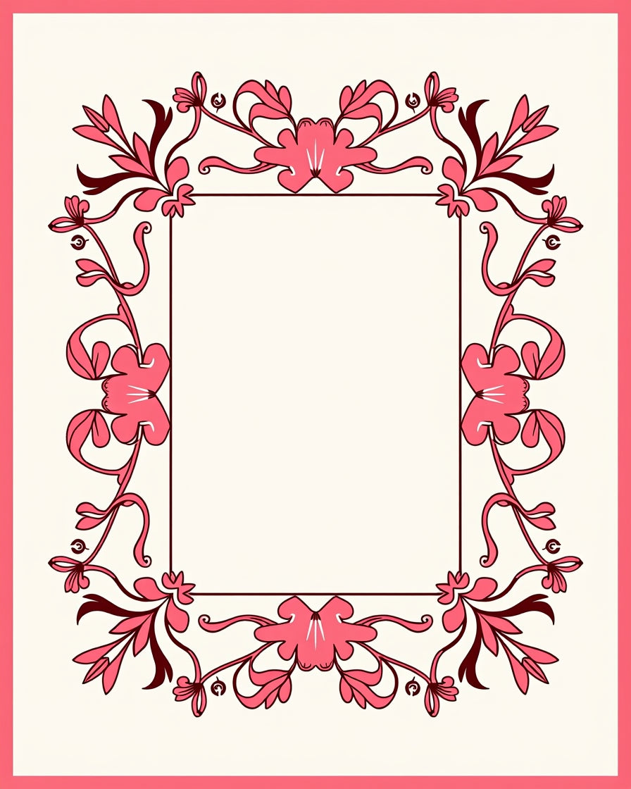 Rose Pink Floral Vine Border Rug
