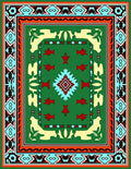 Green Red Fish Geometric Rug