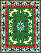 Green Red Fish Geometric Rug