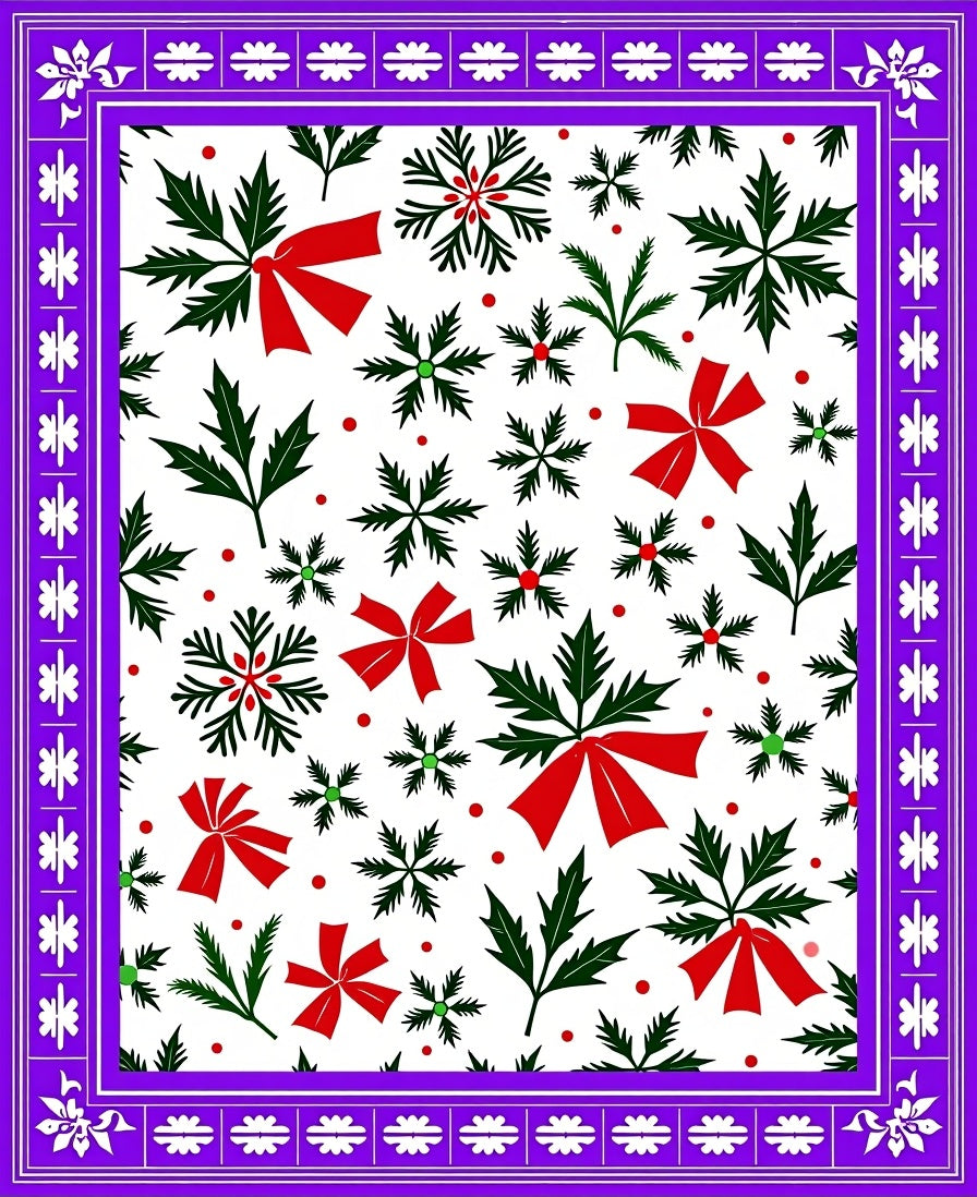 Festive Red Bow Snowflake Holly Rug