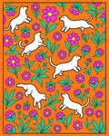 Whimsical White Dogs Floral Garden Rug