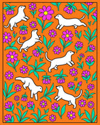 Whimsical White Dogs Floral Garden Rug