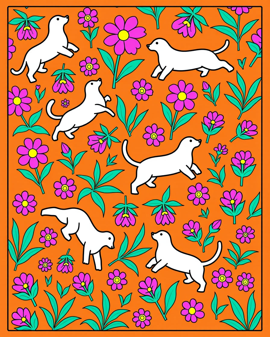 Whimsical White Dogs Floral Garden Rug