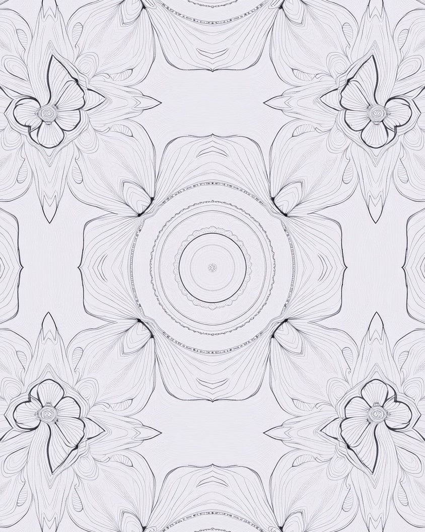 Intricate White Floral Mandala Symmetry Rug