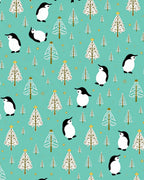 Aqua Penguin Christmas Trees Rug