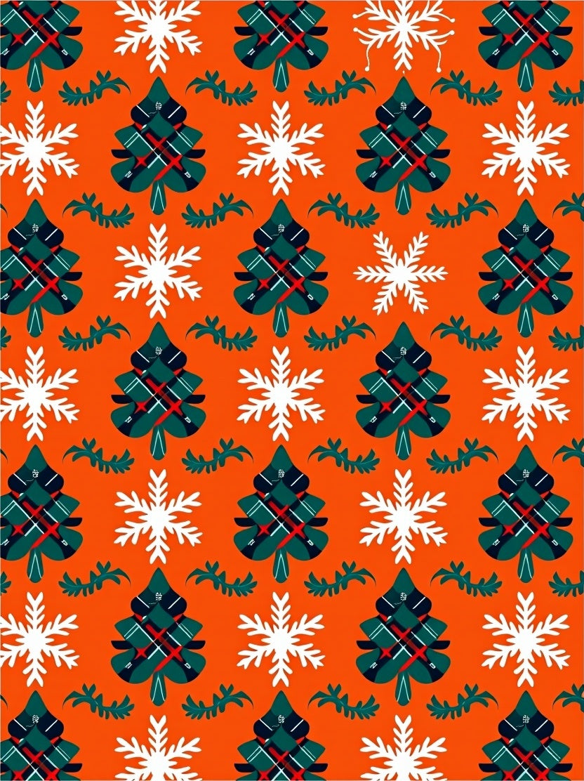 Tartan Christmas Trees Snowflakes Orange Rug