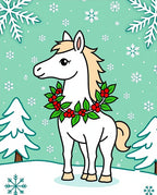 Cute White Horse Winter Holly Wreath Rug