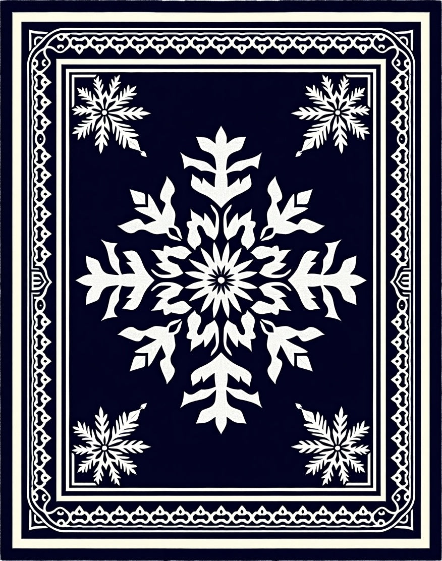 Navy White Snowflake Medallion Rug