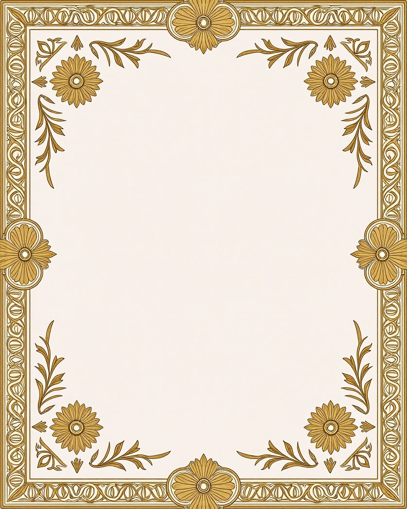Golden Floral Bordered Cream Rug
