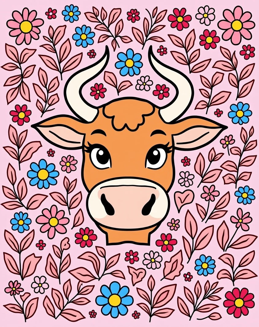 Whimsical Cow Floral Garden Rug