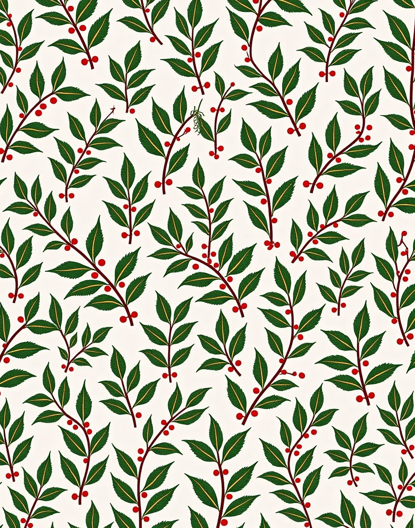 Festive Red Berry Green Leaf Branches Rug