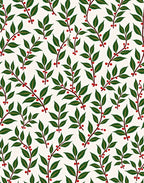 Festive Red Berry Green Leaf Branches Rug