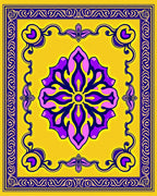 Vivid Yellow Purple Floral Medallion Rug