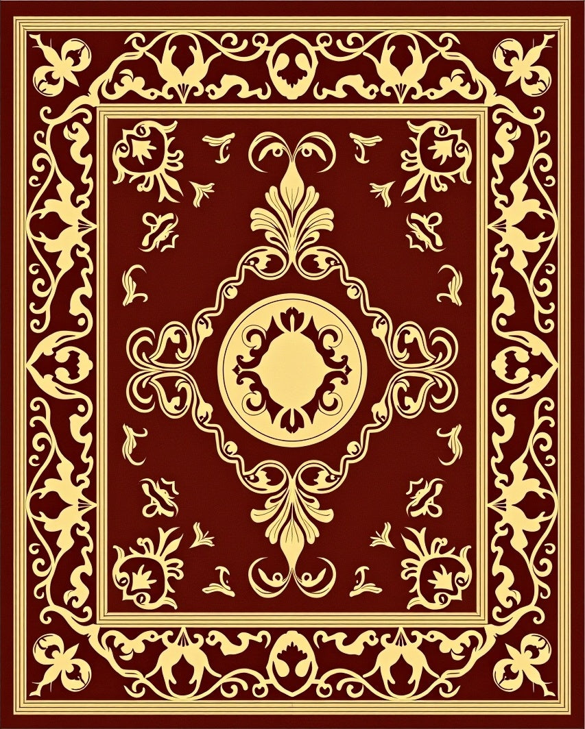 Crimson Gold Ornate Floral Medallion Rug