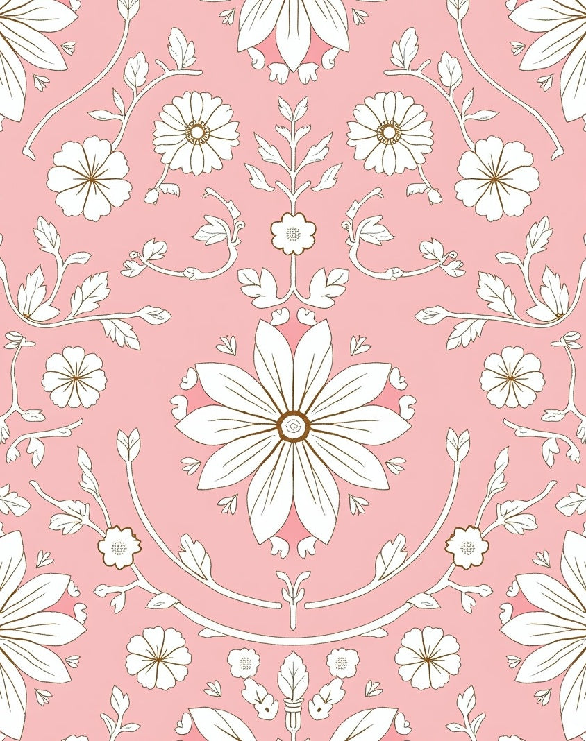 Pink Floral Garden Medallion Rug