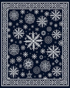 Navy White Snowflake Scatter Framed Rug