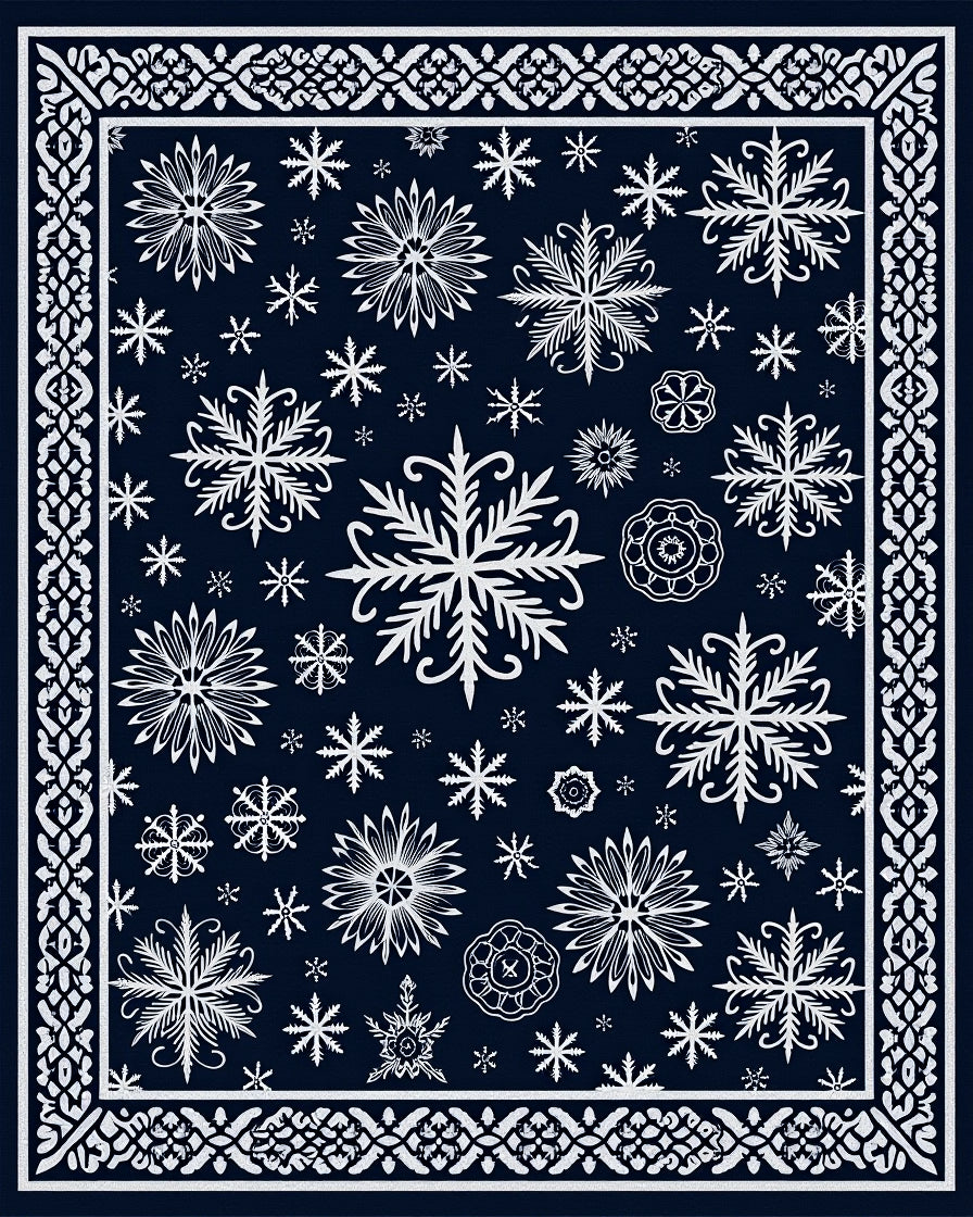 Navy White Snowflake Scatter Framed Rug