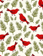 Red Birds and Fern Swirls Rug