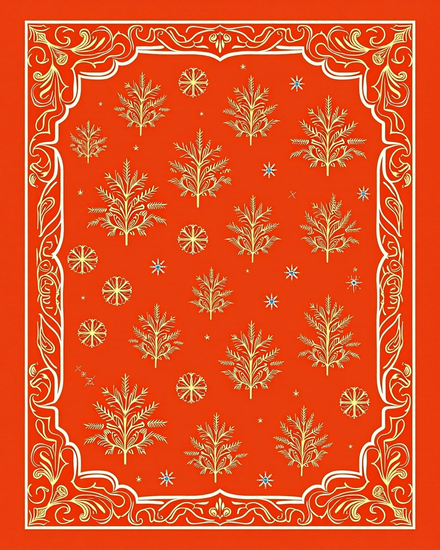 Golden Floral Boughs Medallion Border Rug