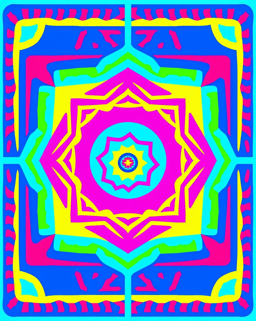 Vibrant Geometric Starburst Mandala Rug