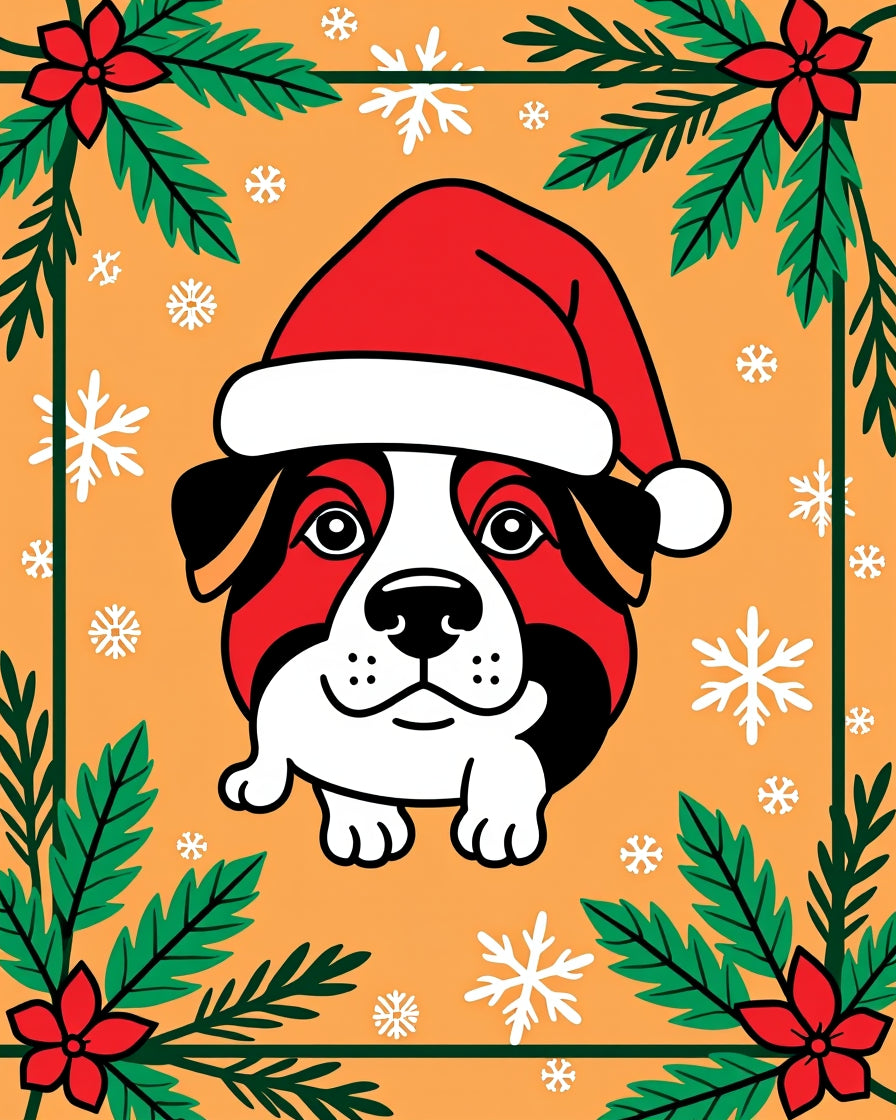 Festive Red Santa Dog Snowflakes Rug