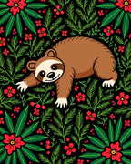 Whimsical Sloth Red Floral Foliage Rug