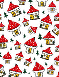 Whimsical Red Mushroom Houses Forest Scene Rug