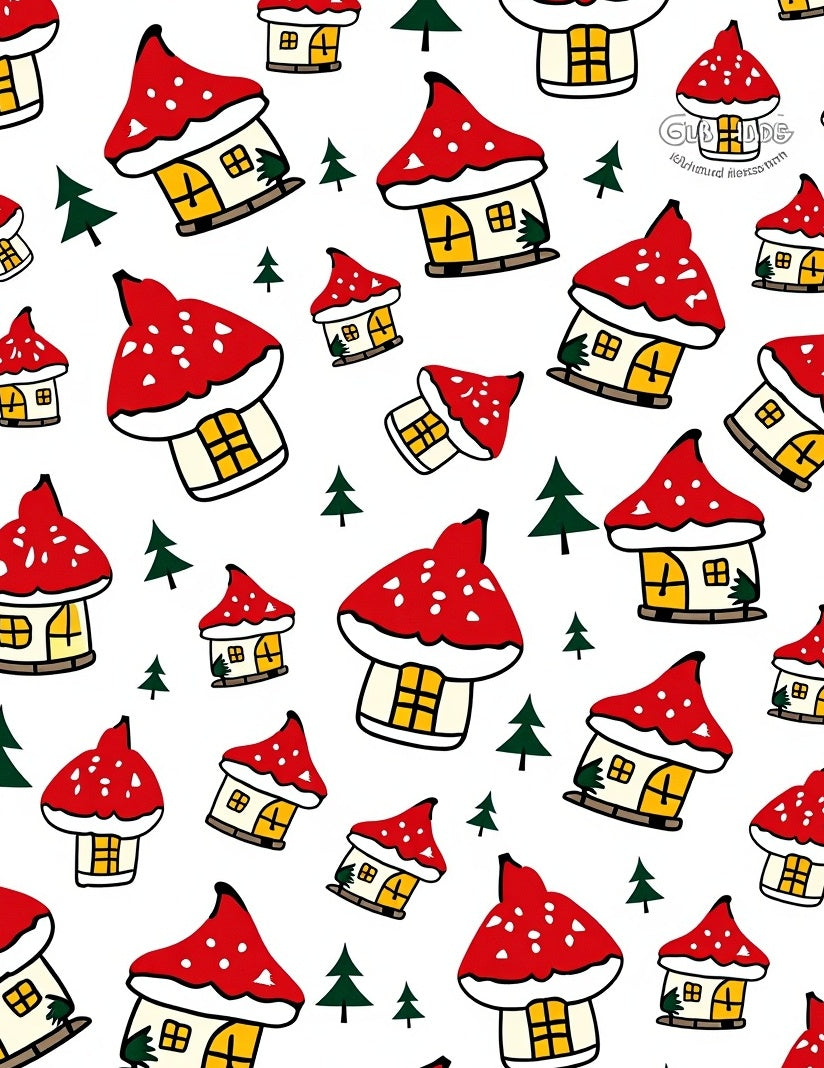 Whimsical Red Mushroom Houses Forest Scene Rug
