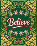 Green Festive Floral Snowflake Border Rug