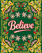 Green Festive Floral Snowflake Border Rug