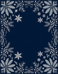 Dark Blue White Winter Floral Border Rug