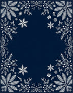 Dark Blue White Winter Floral Border Rug