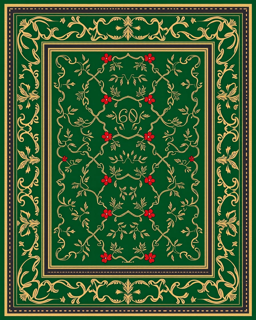 Art Deco Emerald Green Floral Scroll Rug