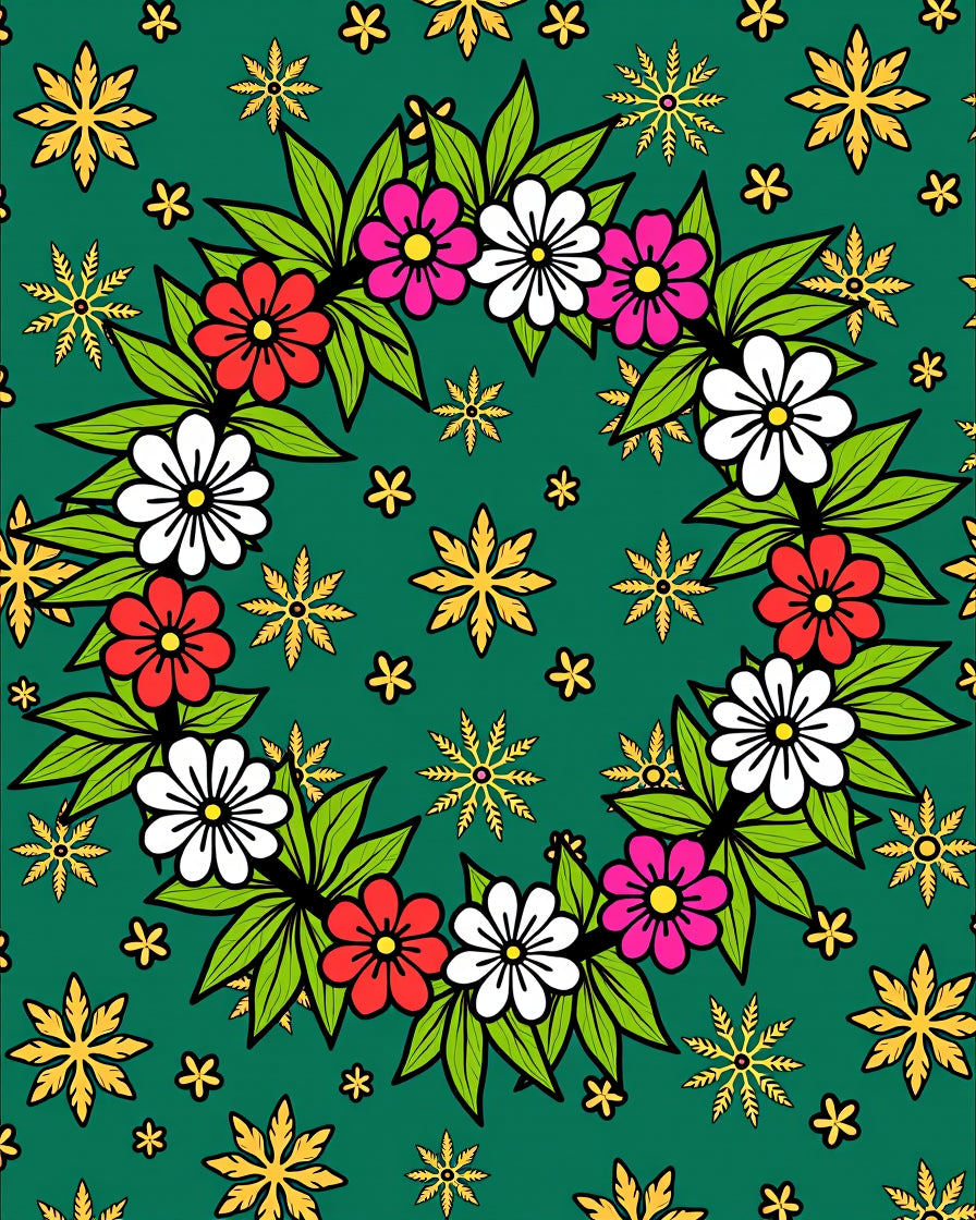 Vibrant Floral Wreath Green Rug